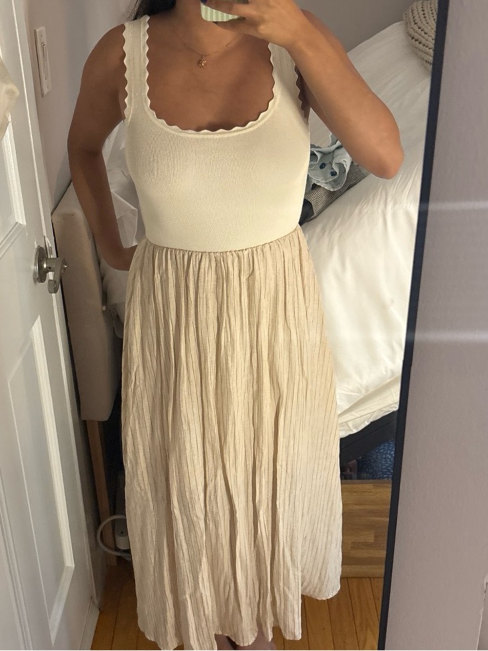 Women’s Cream Tank & Beige Midi Dress